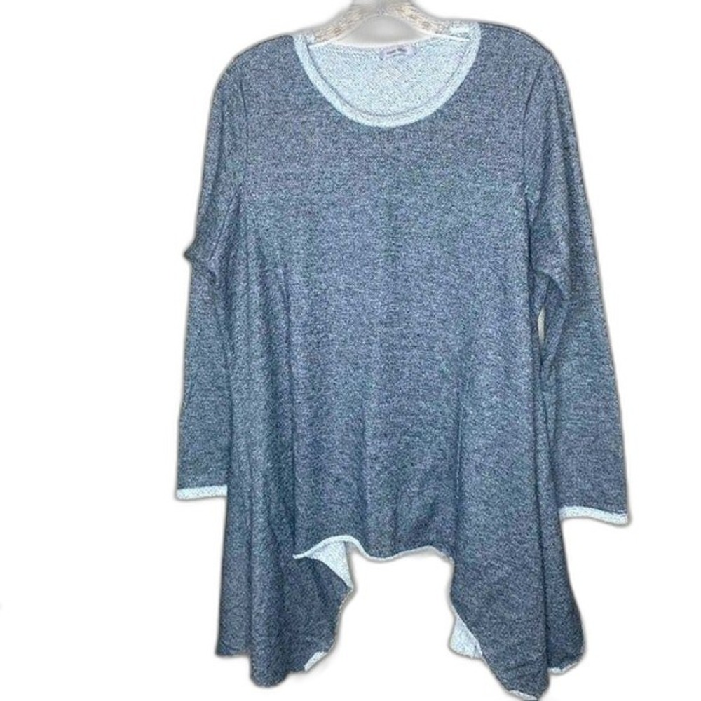 Ming‎ Ming Tunic Top Women Grey Sharkbite Hem Long Sleeve 2XL